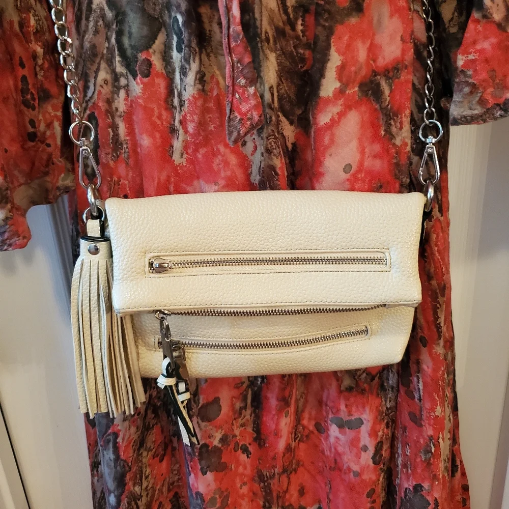 Black Rivet - Cream - Crossbody Bag with Silver Accents - Boho